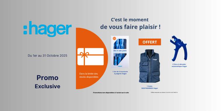 Hager vous offre des cadeaux. Uniquement chez Calvez!!!